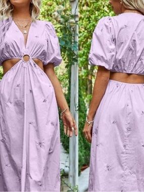 Zara Lavender Cutout Puff-Sleeve Maxi Dress, Size S
